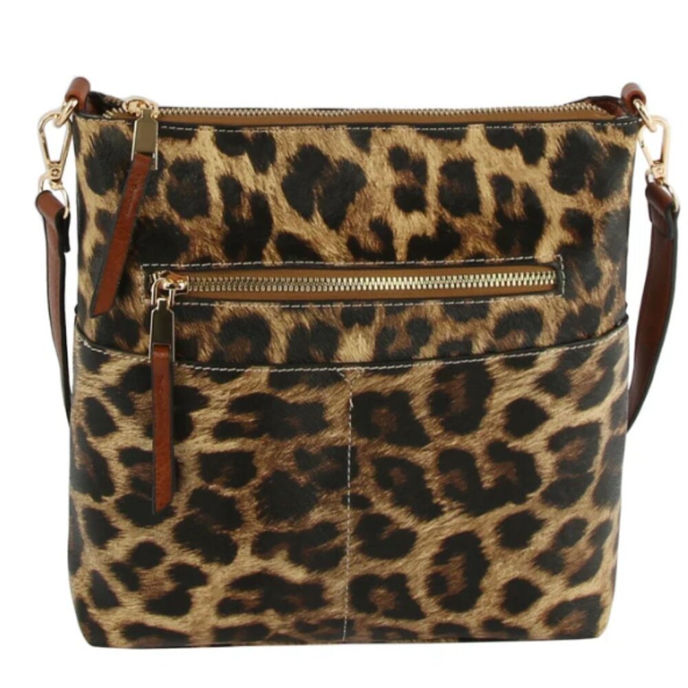 NWT Leopard Elina Zipper Front Crossbody Bag